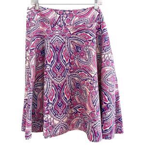 Talbots Midi Skirt Womens 12 Pink Paisley 100% Cotton Flowy Boho Career